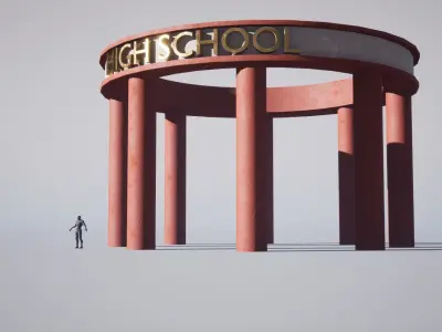 High-School entrance Low-poly 3D model