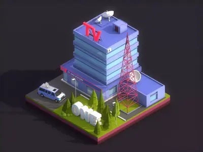 Cartoon Low Poly TV Building Low-poly 3D model