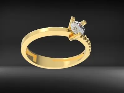 Solitaire Ring With Side Diamonds 3D print model