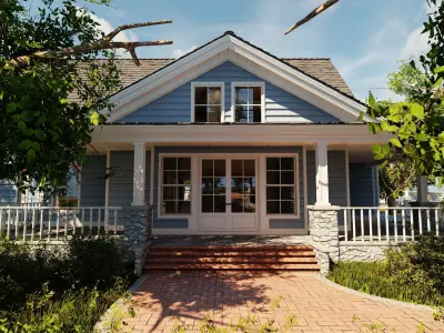 Classic style porch house without furniture Low-poly 3D model