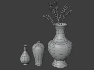 3 chinese vases Low-poly 3D model