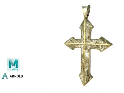 High-Poly Brass silvering Arrow-shaped cross 3D model