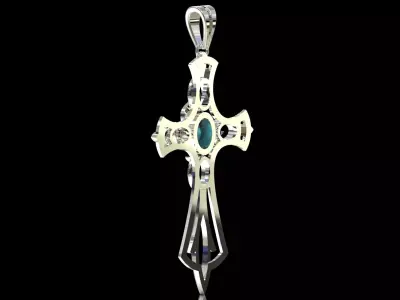 gold stl 3dm Plaque Gothic Cross with Turquoise gp0137 3D print model