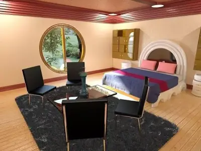 Bedroom with round window 3D model