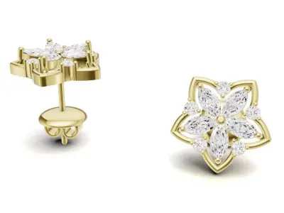 Marquise Diamond Flower Style Earrings For Women 3D print model
