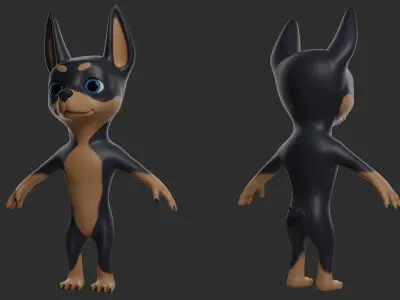 Doberman Dog Cartoon Low-poly 3D model