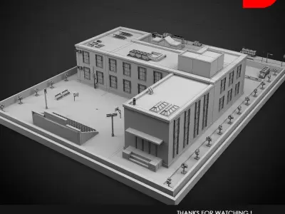 Low Poly High School Building Low-poly 3D model