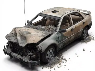 Wrecked Sedan Car Post Apocalyptic 3D Model Low-poly 3D model