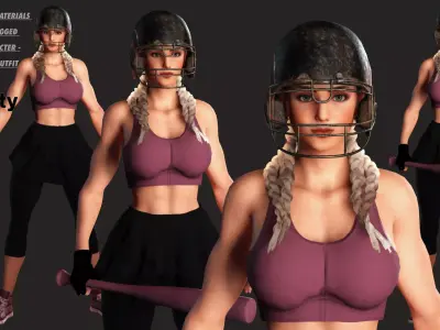 AAA 3D REALISTIC CHARACTER - MUSCULAR GIRL SPORT OUTFIT BASEBALL Low-poly 3D model