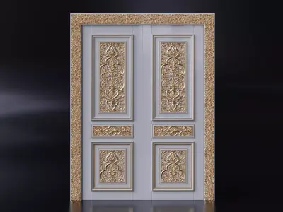 Oriental carved door Low-poly 3D model