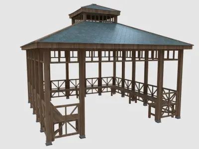 Wood Garden Pergola - Gazebo 03  Low-poly 3D model