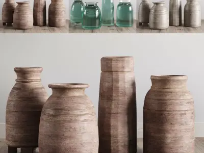 Indian wood vessel collection Grand vase Low-poly 3D model