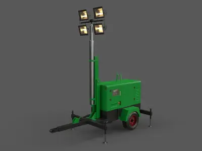PBR Mobile Light Tower Generator A - Green  Low-poly 3D model