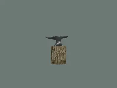 Anvil axe on tree stump Free 3D model