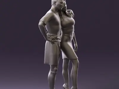 Soccerplayer with girl in black Dress 0922 3D Print Ready 3D print model