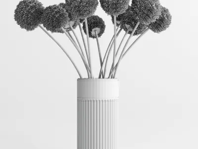 White Handmade Flowers Allium concrete Vase marble vase 3D model