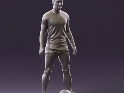 001053 soccerplayer red white uniform and ball 3D Print Ready 3D print model
