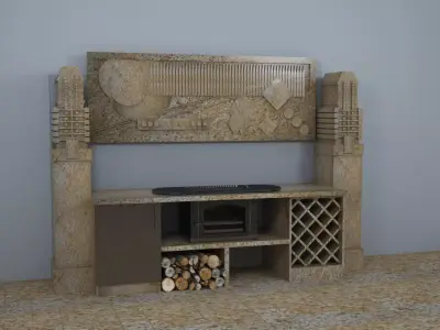 Barbeque Installation with Panorama artwork model 3ds max vray Low-poly 3D model