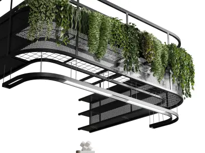 Coffee shop reception Restaurant counter by hanging plant  Low-poly 3D model