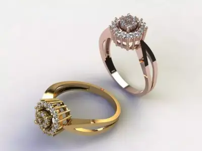 New Modern Halo Gold Ring For Diamonds 3D print model