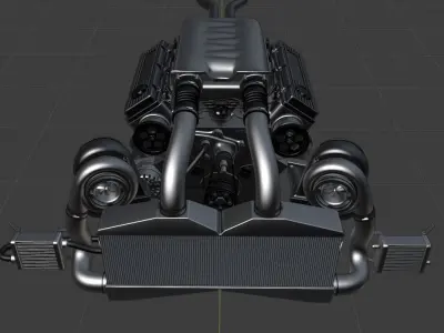 Twin Turbo V8 Engine Free 3D model