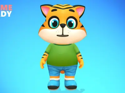 Tiger Cat Animated Rigged Low-poly 3D model