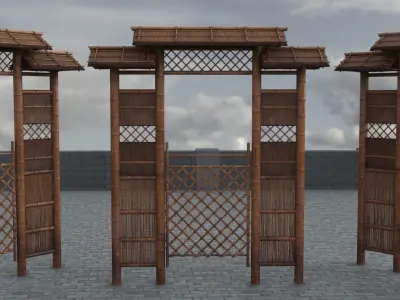 Azian Zen Garden Gate Low-poly 3D model