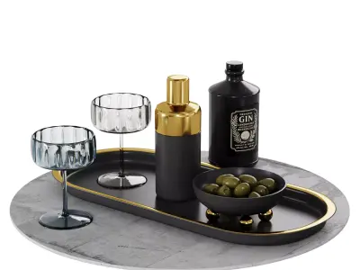 N25 Luxury Cocktail Serving Set with Gin Bottle and Gold Accents 3D model