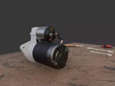 Automotive Starter Motor 3D Model Low Poly PBR  Low-poly 3D model