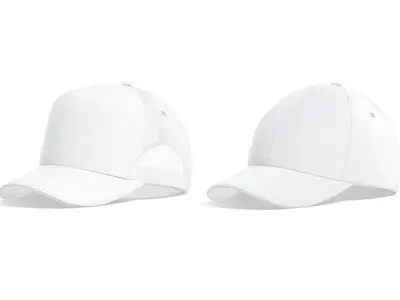 White Cap Set - 3 type baseball trucker bucket hat 3D model