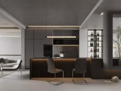 Modern living room dining room interior scenes 173 3D model