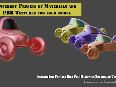 Simple Vintage Cartoon Car many PBR Options Textures Low-poly 3D model