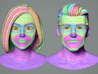 Male and female cartoon characters base mesh 3D model