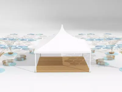 wooden seating with roof and pagoda01 3D model