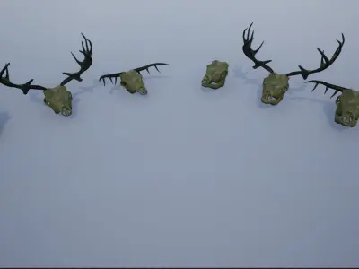 Animal Skulls and Antlers Low-poly 3D model
