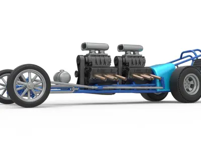 Front engine vintage dragster with 2 V8 Version 2 Scale 1 to 25 3D print model