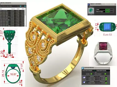 stl 3dm gold Ring Square Emerald Ottoman Setting model jr00253 3D print model
