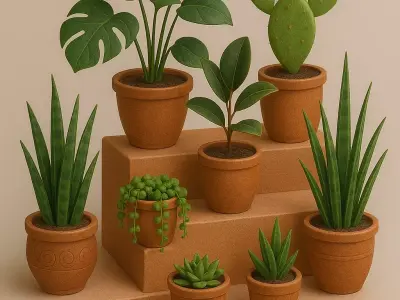 Stylized Potted Plant - Succulent Mega Pack-8 Unique Assets 3D model