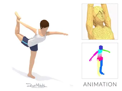 King Dancer Pose Yoga Exercise Woman Animation Low-poly 3D model