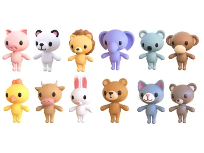 Adorable Animal Animated Pack 01 Low-poly 3D model