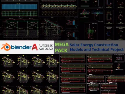 Mega Pack Solar Energy Construction Models and DWG Projects Low-poly 3D model
