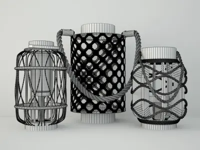 Rope and Rattan Lanterns 3D model