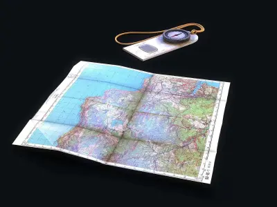 Map and Compas Low-poly 3D model