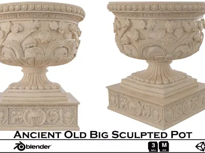 Ancient Sculpted Pot - Ornate Stone Garden Urn 3D model