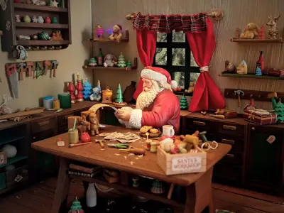 Santa Workshop Collection Furniture Tools and Santa Figurine 3D print model