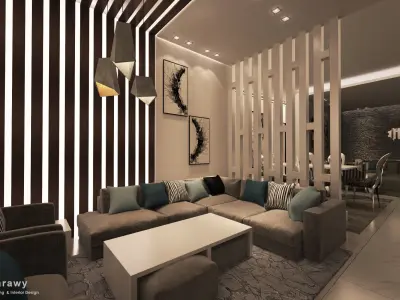Contemporary Living room and reception with balcony 3D model