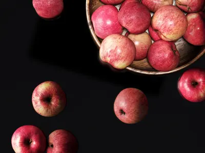 Apples in a wooden bowl Low-poly 3D model