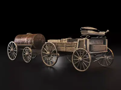 Wild Western Stagecoach and Wagon Low-poly 3D model