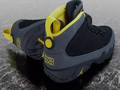 JORDAN 9 RETRO BLACK - UNIVERSITY GOLD 3D SHOES 3D model
