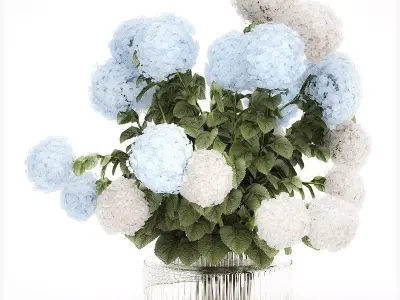 bouquet in a glass green vase with white blue hydrangea 598 3D model